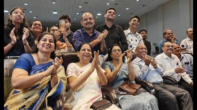Shubhanshu's mother, Asha Shuka and father, Shambhu Dayal Shukla, was overwhelmed and had tears of joy seeing her son's spacecraft successfully splash off in the California sea, during the welcome event at CMS Kanpur Road Campus in Lucknow, on Tuesday. (Deepak Gupta/HT Photo) Shubhanshu's mother, Asha Shuka and father, Shambhu Dayal Shukla, was overwhelmed and had tears of joy seeing her son's spacecraft successfully splash off in the California sea, during the welcome event at CMS Kanpur Road Campus in Lucknow, on Tuesday. (Deepak Gupta/HT Photo)