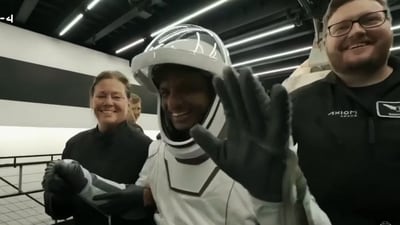 Shubhanshu Shukla waves at the camera after the slow but necessary process of exiting the Dragon spacecraft around 4 pm IST on July 15, Tuesday. (Video grab/Axiom Space) Shubhanshu Shukla waves at the camera after the slow but necessary process of exiting the Dragon spacecraft around 4 pm IST on July 15, Tuesday. (Video grab/Axiom Space)