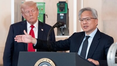 Nvidia CEO Jensen Huang with President Trump earlier this year.