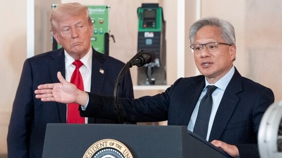 Nvidia CEO Jensen Huang with President Trump earlier this year.