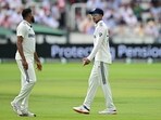 India's Mohammed Siraj (L) and India's captain Shubman Gill (R) chat in the field on the fourth day of the Lord's Test.