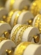 Gold jewellery is displayed in a shop in Kathmandu.