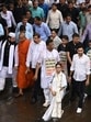Trinamool Congress chairperson and West Bengal chief minister Mamata Banerjee and TMC general secretary Abhishek Banerjee lead a protest rally against alleged harassment of Bengali speaking migrant people in other states (HT PHOTO/Samir Jana)