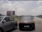 One car crashed into another moving car on Bengaluru Mysuru Expressway. One car crashed into another moving car on Bengaluru Mysuru Expressway.