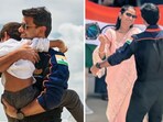 The astronaut shared the images on Instagram, showing him embracing his wife and four-year-old son.