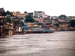 The swollen Ganga river following heavy monsoon rainfall, in Varanasi. The swollen Ganga river following heavy monsoon rainfall, in Varanasi.