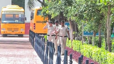 Delhi Police personnel at the St Thomas School following a bomb threat email earlier this month. (ANI File) Delhi Police personnel at the St Thomas School following a bomb threat email earlier this month. (ANI File)