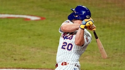 National League first baseman Pete Alonso (20) of the New York Mets hits a three run home run during the sixth inning during the 2025 MLB All Star Game. (IMAGN IMAGES via Reuters Connect)