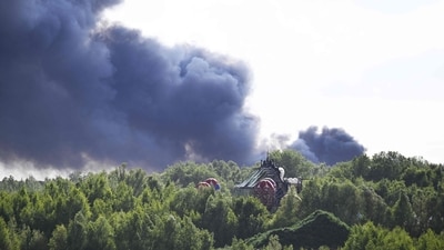 Fire at the Tomorrowland electronic music festival in Boom, northern Belgium on July 16, 2025. (AFP) Fire at the Tomorrowland electronic music festival in Boom, northern Belgium on July 16, 2025. (AFP)