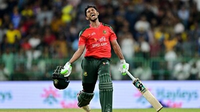 Tanzid Hasan celebrates after Bangladesh won by 8 wickets during the third and final Twenty20 international cricket match between Sri Lanka and Bangladesh (AFP) Tanzid Hasan celebrates after Bangladesh won by 8 wickets during the third and final Twenty20 international cricket match between Sri Lanka and Bangladesh (AFP)