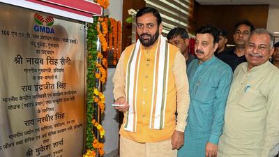 Chief Minister Nayab Singh Saini inauguration the 100 MLD water treatment plant 4th unit at Chandu Budhera on Wednesday. (Parveen Kumar/Hindustan Times) Chief Minister Nayab Singh Saini inauguration the 100 MLD water treatment plant 4th unit at Chandu Budhera on Wednesday. (Parveen Kumar/Hindustan Times)
