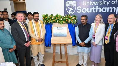 Haryana Chief Minister Nayab Singh Saini and Union Education Minister Dharmendra Pradhan during the inauguration of Southampton University Campus on Wednesday. (Parveen Kumar/Hindustan Times) Haryana Chief Minister Nayab Singh Saini and Union Education Minister Dharmendra Pradhan during the inauguration of Southampton University Campus on Wednesday. (Parveen Kumar/Hindustan Times)