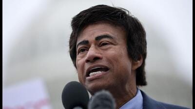 US Rep. Shri Thanedar (D-MI) speaks during a news conference in front of the US Capitol in Washington, DC, on May 14 (AFP)