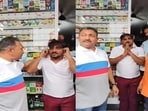 The shopkeeper held his ears and folded his hands while apologising to the MNS workers The shopkeeper held his ears and folded his hands while apologising to the MNS workers