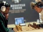 R Praggnanandhaa in action against Magnus Carlsen in Las Vegas.