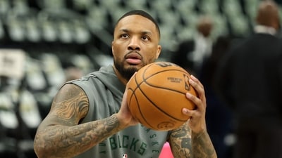 Damian Lillard warms up before a Milwaukee Bucks game. (Getty Images via AFP) Damian Lillard warms up before a Milwaukee Bucks game. (Getty Images via AFP)