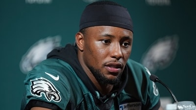 Philadelphia Eagles' Saquon Barkley speaks during a news conference at NFL football minicamp. (AP) Philadelphia Eagles' Saquon Barkley speaks during a news conference at NFL football minicamp. (AP)