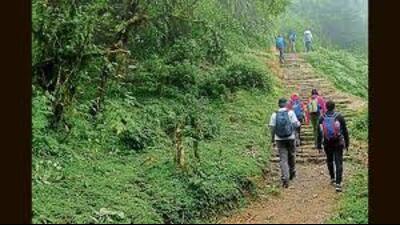 For the safety of trekkers using various routes in Kangra district, the district administration has set up disaster management check posts at the starting points of the 10 most frequently used trekking trails. (HT File)
