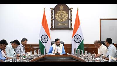 Haryana chief minister Nayab Singh Saini chairing a meeting in Chandigarh on Thursday. (Sourced) Haryana chief minister Nayab Singh Saini chairing a meeting in Chandigarh on Thursday. (Sourced)