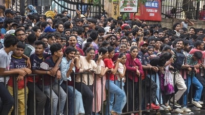 Fans gather outside the M Chinnaswamy Stadium to celebrate Royal Challengers Bengaluru winning the Indian Premier League (IPL), in Bengaluru on June 4, 2025. (AFP File) Fans gather outside the M Chinnaswamy Stadium to celebrate Royal Challengers Bengaluru winning the Indian Premier League (IPL), in Bengaluru on June 4, 2025. (AFP File)
