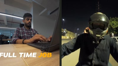 Shubham Parmar spends 9 hours in office before working part-time for Rapido. (Instagram/@shubham.parmarvlogs) Shubham Parmar spends 9 hours in office before working part-time for Rapido. (Instagram/@shubham.parmarvlogs)