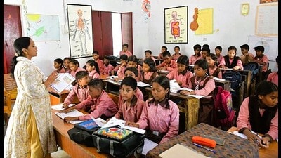Students at a government-run primary school in Prayagraj. (HT File Photo) Students at a government-run primary school in Prayagraj. (HT File Photo)