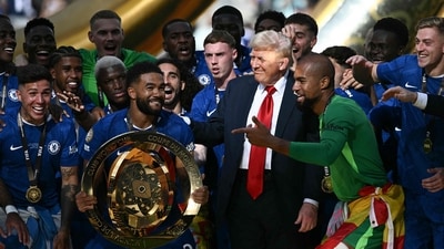 Chelsea captain Reece James reportedly told Donald Trump he “needs to leave” before the trophy ceremony began. (AFP) Chelsea captain Reece James reportedly told Donald Trump he “needs to leave” before the trophy ceremony began. (AFP)