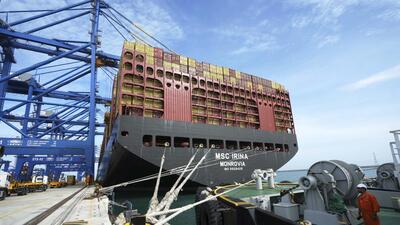 The world's largest container ship, MSC IRINA, is berthed at Vizhinjam port in Thiruvananthapuram, on June 9, 2025. (AP FILE) The world's largest container ship, MSC IRINA, is berthed at Vizhinjam port in Thiruvananthapuram, on June 9, 2025. (AP FILE)