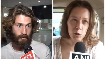 Dror Goldstein (L) is the father of Russian woman Nina Kutina's daughters. The woman was found living inside a cave with her children in Karnataka. (PTI/ANI) Dror Goldstein (L) is the father of Russian woman Nina Kutina's daughters. The woman was found living inside a cave with her children in Karnataka. (PTI/ANI)