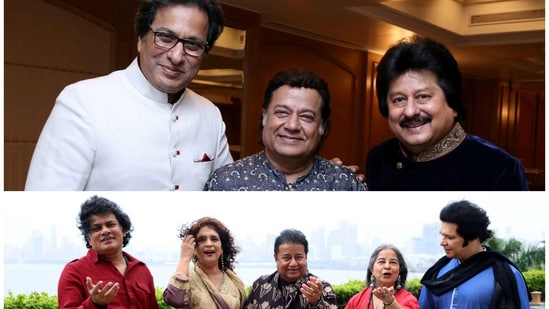 (Top) Talat Aziz, Anup Jalota and Pankaj Udhas; (below) Sudeep Banerji, Penaz Masani, Anup Jalota, Rekha Bhardwaj and Rakesh Chaurasia