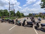Two-wheelers used to block a road during a 'bandh' called by several opposition parties in protest over the death of a college student in Odisha Two-wheelers used to block a road during a 'bandh' called by several opposition parties in protest over the death of a college student in Odisha