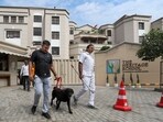 Security personnel searched the Heritage  School that received a bomb threat on Friday