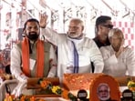 Prime Minister Narendra Modi with Bihar chief minister Nitish Kumar and deputy chief minister Samrat Choudhary during the inauguration and foundation stone laying ceremony of various developmental projects, in Motihari, Bihar, on Friday. Prime Minister Narendra Modi with Bihar chief minister Nitish Kumar and deputy chief minister Samrat Choudhary during the inauguration and foundation stone laying ceremony of various developmental projects, in Motihari, Bihar, on Friday.