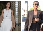 Selena Gomez wore lighter muted tones for her bohemian looks while Hailey Bieber chose a darker palette for her boss lady ensembles. Selena Gomez wore lighter muted tones for her bohemian looks while Hailey Bieber chose a darker palette for her boss lady ensembles.