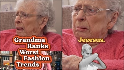 90-year-old grandma Iris rates fashion trends poorly, calling them hideous. (Instagram/@oldfriendclub) 90-year-old grandma Iris rates fashion trends poorly, calling them hideous. (Instagram/@oldfriendclub)