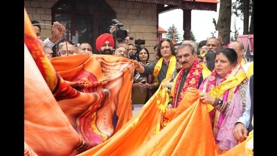 Chief minister Sukhvinder Singh Sukhu at Jakhoo Temple, in Shimla on Friday. (HT Photo) Chief minister Sukhvinder Singh Sukhu at Jakhoo Temple, in Shimla on Friday. (HT Photo)