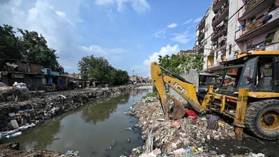 Every year, the 800-metre stretch of the Taimoor Nagar drain turns into a singular source of misery for thousands of households, as sewage-laced floodwaters spill into homes. (HT Archive) Every year, the 800-metre stretch of the Taimoor Nagar drain turns into a singular source of misery for thousands of households, as sewage-laced floodwaters spill into homes. (HT Archive)