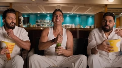 Housefull 5 OTT release: Riteish Deshmukh, Akshay Kumar and Abhishek Bachchan in a still from the film. Housefull 5 OTT release: Riteish Deshmukh, Akshay Kumar and Abhishek Bachchan in a still from the film.