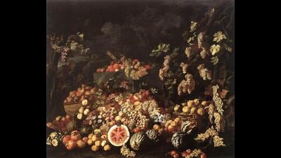 Italian painter Giovanni Stanchi’s still-life painting from the 17th century shows a pale version of the modern watermelon. This fruit started out almost white, and quite bitter. (Courtesy Christie’s) Italian painter Giovanni Stanchi’s still-life painting from the 17th century shows a pale version of the modern watermelon. This fruit started out almost white, and quite bitter. (Courtesy Christie’s)