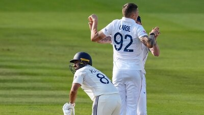 Brydon Carse celebrates after taking the wicket of Karun Nair, whose dismissal was a turning point in the fourth innings at Lord's. (PTI) Brydon Carse celebrates after taking the wicket of Karun Nair, whose dismissal was a turning point in the fourth innings at Lord's. (PTI)