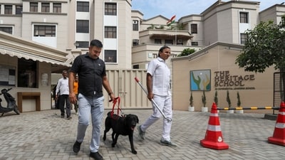 Security personnel searched the Heritage School that received a bomb threat on Friday (PTI) Security personnel searched the Heritage School that received a bomb threat on Friday (PTI)