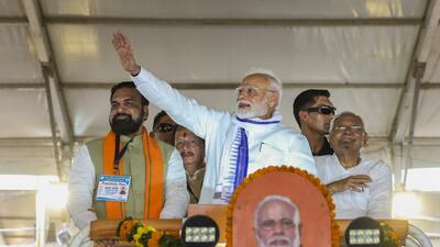 Prime Minister Narendra Modi with Bihar Chief Minister Nitish Kumar and Deputy Chief Minister Samrat Choudhary in Motihari on Friday. (PMO) Prime Minister Narendra Modi with Bihar Chief Minister Nitish Kumar and Deputy Chief Minister Samrat Choudhary in Motihari on Friday. (PMO)