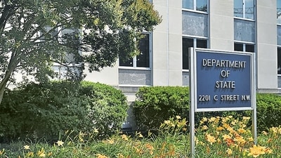 US State Department sign outside the US State Department building in Washington, DC, US. (REUTERS) US State Department sign outside the US State Department building in Washington, DC, US. (REUTERS)