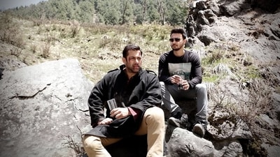 Salman Khan with Aayush Sharma during the shoot for Bajrangi Bhaijaan. Salman Khan with Aayush Sharma during the shoot for Bajrangi Bhaijaan.