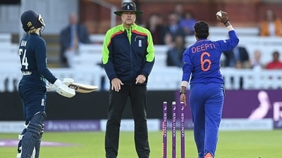 Charlie Dean of England reacts after being run out by Deepti Sharma of India during the 2022 Lord's ODI (Getty) Charlie Dean of England reacts after being run out by Deepti Sharma of India during the 2022 Lord's ODI (Getty)