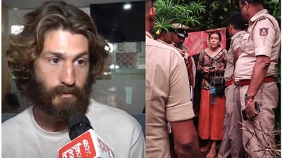 Dror Goldstein speaks to reporters, days after Russian Woman Nina Kutina and her kids were rescued from a forest cave near Gokarna. Dror Goldstein speaks to reporters, days after Russian Woman Nina Kutina and her kids were rescued from a forest cave near Gokarna.