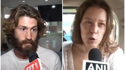 Dror Goldstein (L) is the father of Russian woman Nina Kutina's daughters. The woman was found living inside a cave with her children in Karnataka. (PTI/ANI) Dror Goldstein (L) is the father of Russian woman Nina Kutina's daughters. The woman was found living inside a cave with her children in Karnataka. (PTI/ANI)
