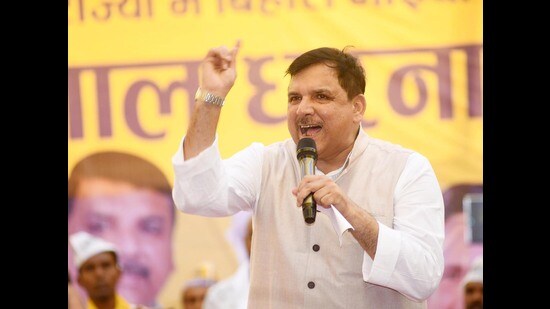 Rajya Sabha MP Sanjay Singh, who made the announcement at his residence, blamed the Congress for the AAP’s decision. (HT Photo)