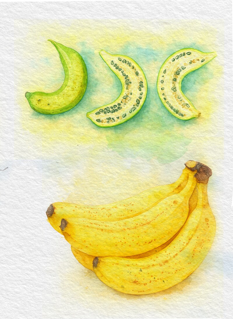This fruit was originally fibrous, hard to digest and pitted with hundreds of large black seeds.