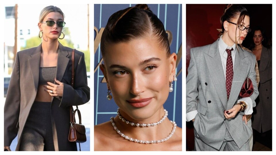 Hailey Bieber looks serve as style reference points for effortless boss lady looks which she does well with structured suits. Just like the restrained outfits of this style aesthetic, the jewellery also shows restraint in size. She paired the signature boss lady accessories like gold hoops and gold bracelet. Hailey also showed in one of her looks how to layer pearl necklace. (Reference pics: Pinterest) Hailey Bieber looks serve as style reference points for effortless boss lady looks which she does well with structured suits. Just like the restrained outfits of this style aesthetic, the jewellery also shows restraint in size. She paired the signature boss lady accessories like gold hoops and gold bracelet. Hailey also showed in one of her looks how to layer pearl necklace. (Reference pics: Pinterest)